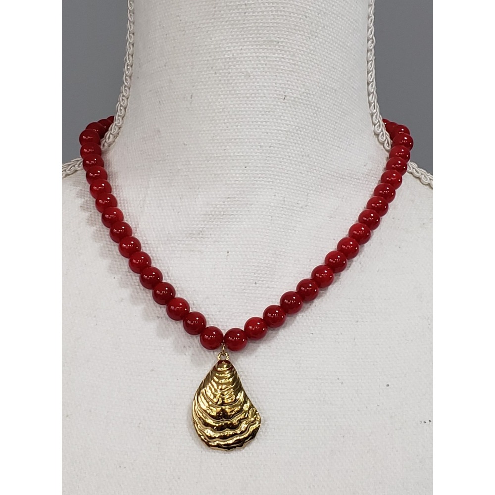 MAYAMAR RED REAL STONE AGATE SHELL NECKLACE mermaid SIREN statement coastal